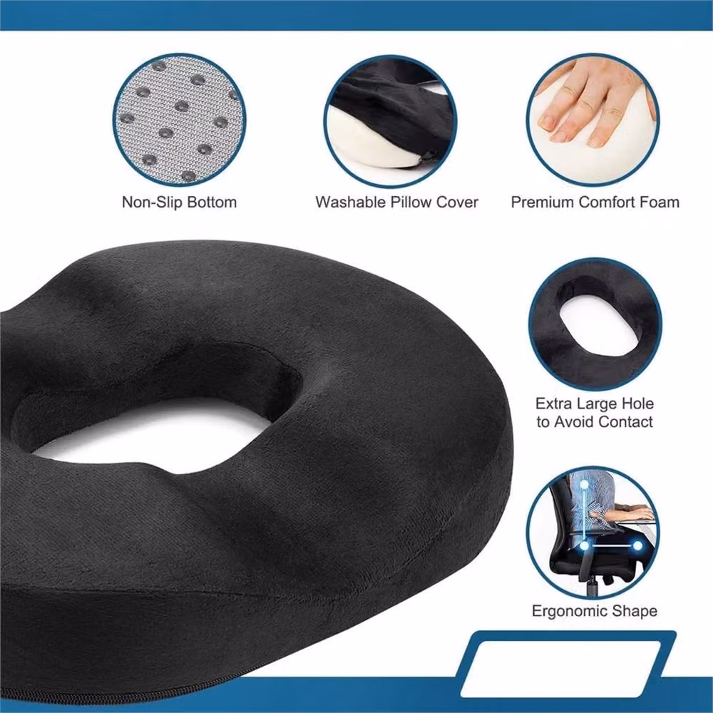 Nordara Coccyx Memory Foam Orthopaedic Seat Support Cushion in Black with Removable Velvet Cover, W: 45 cm, D: 30 cm – 4