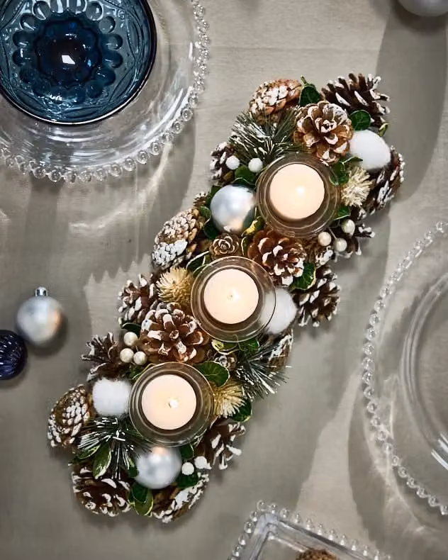 Dibor Set of 2 Silver and Grey Triple and Round Table Centrepiece Candle and Tealight Holders – 3