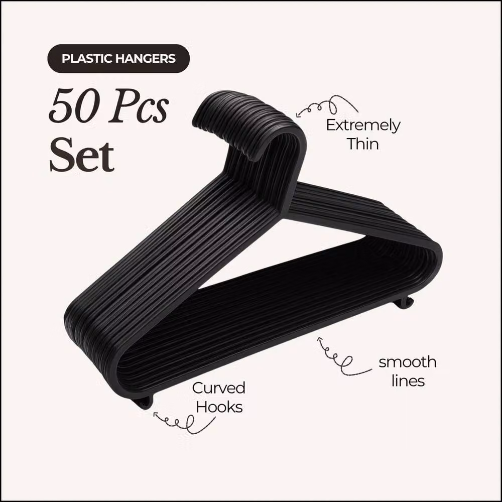 NESTLUNE 50 Black Plastic Space Saving Adult Coat Hangers – 3