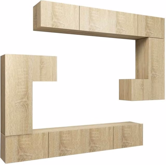 Berkfield Home 8 Piece Modern TV Cabinet Set in Sonoma Oak and Light Tan Beige