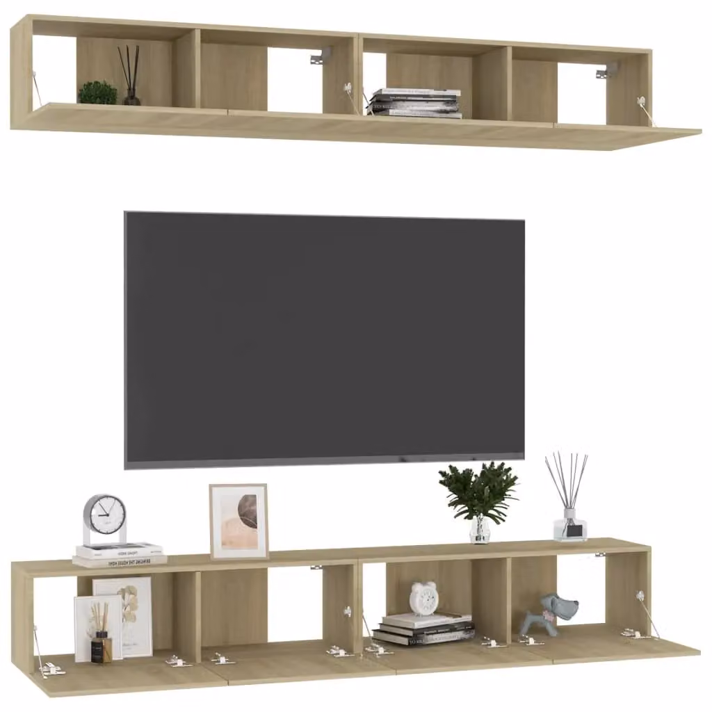 Berkfield Home Set of 4 Modern TV Cabinets in Sonoma Oak, W/D/H: 100 x 30 x 30 cm – 3