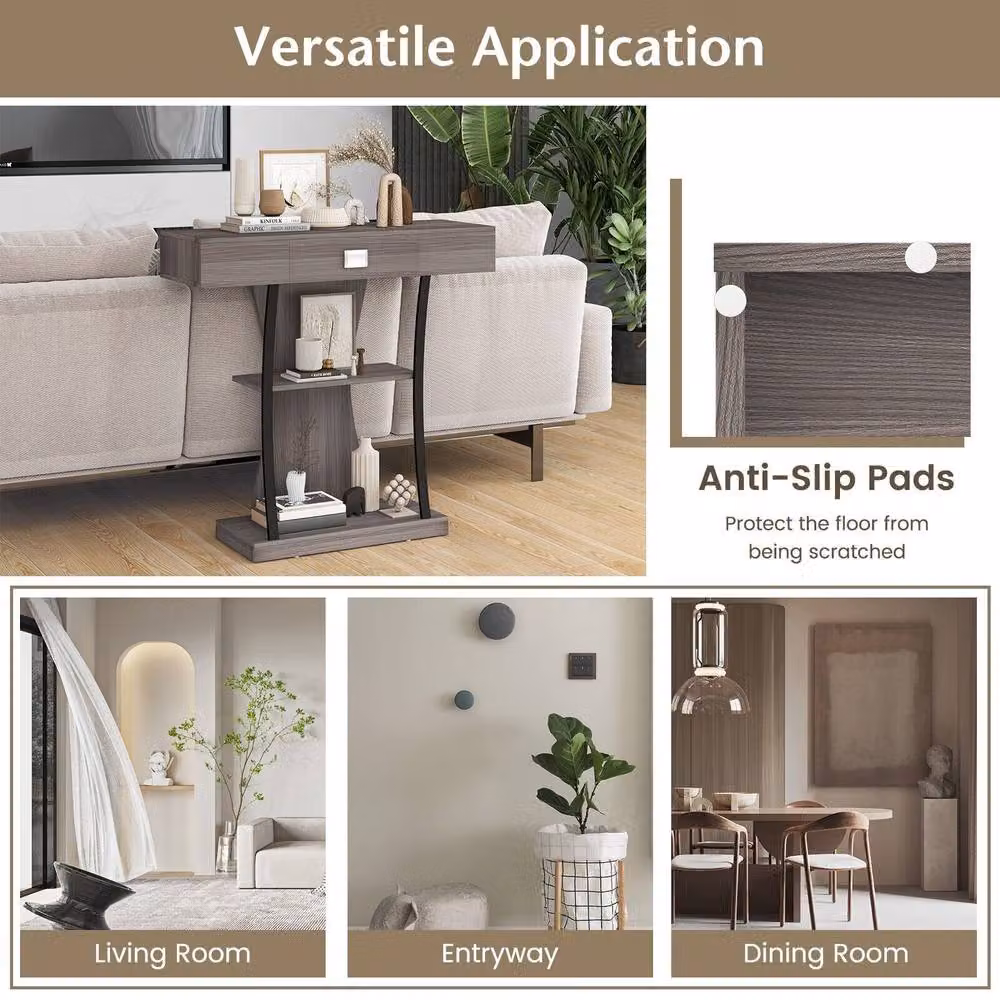 CASART Modern Grey Console Table with Drawer for Living Room or Hallway – 9