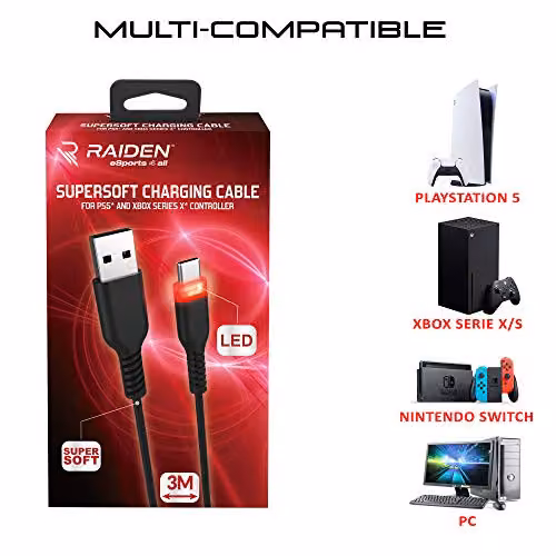 Subsonic PRO Gaming Charging Cable for PlayStation 5 and PS4, USB-A to USB-C, Black – 3