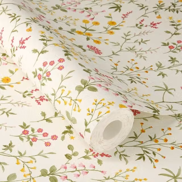 Rasch Daisy Wildflowers Floral Self Adhesive Peel and Stick Textured Wallpaper, Multicolour Matt Finish