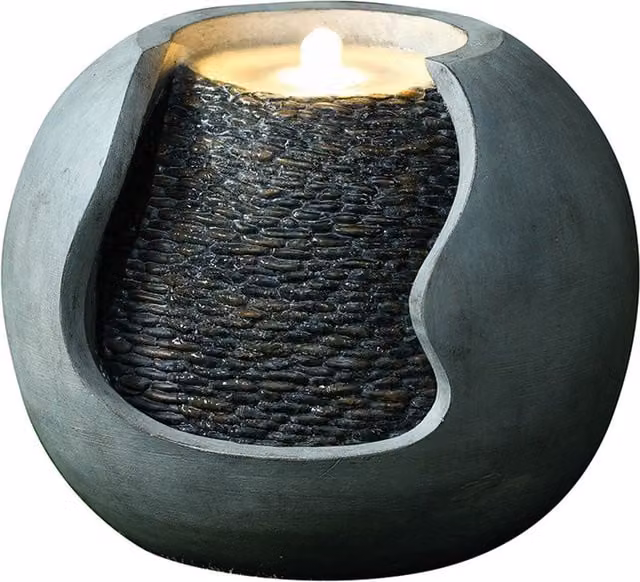 Primrose Open Sphere Cascade Water Feature in Grey with Lights