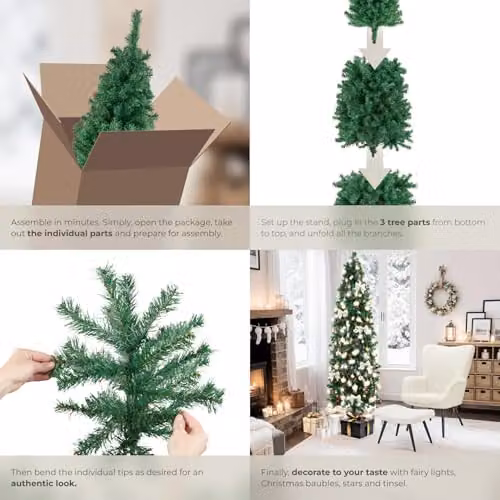tectake Artificial Christmas Tree in Green with Lifelike Needles and Metal Stand, Height: 210 cm – 4
