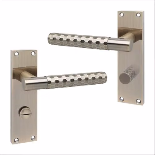 Golden Grace Victorian Knurled Long Backplate Door Handle Set in Antique Brass and Gold