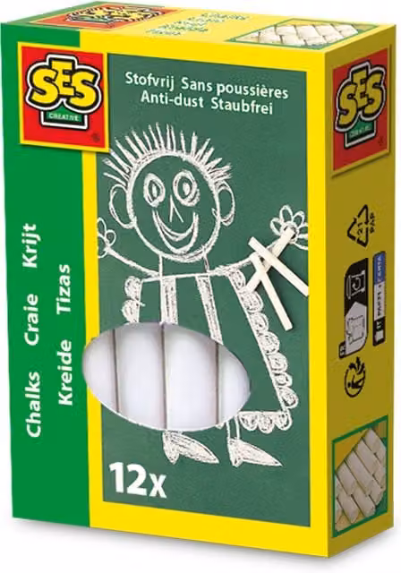 SES White Chalks for Blackboard, 12 Pieces