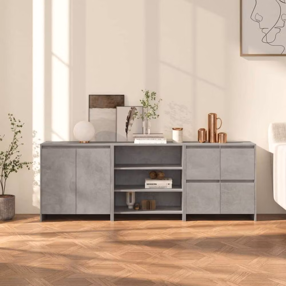 Berkfield Home 3 Piece Modern Sideboard in Concrete Grey Engineered Wood – 2
