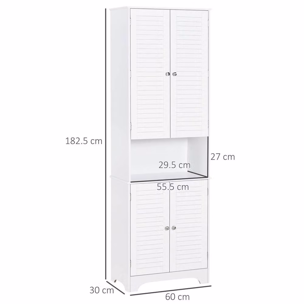 STILVORA White Retro Bathroom Storage Cabinet with Roll Shutter Doors and Internal Shelves, H: 182.5 cm x W: 60.0 cm – 2