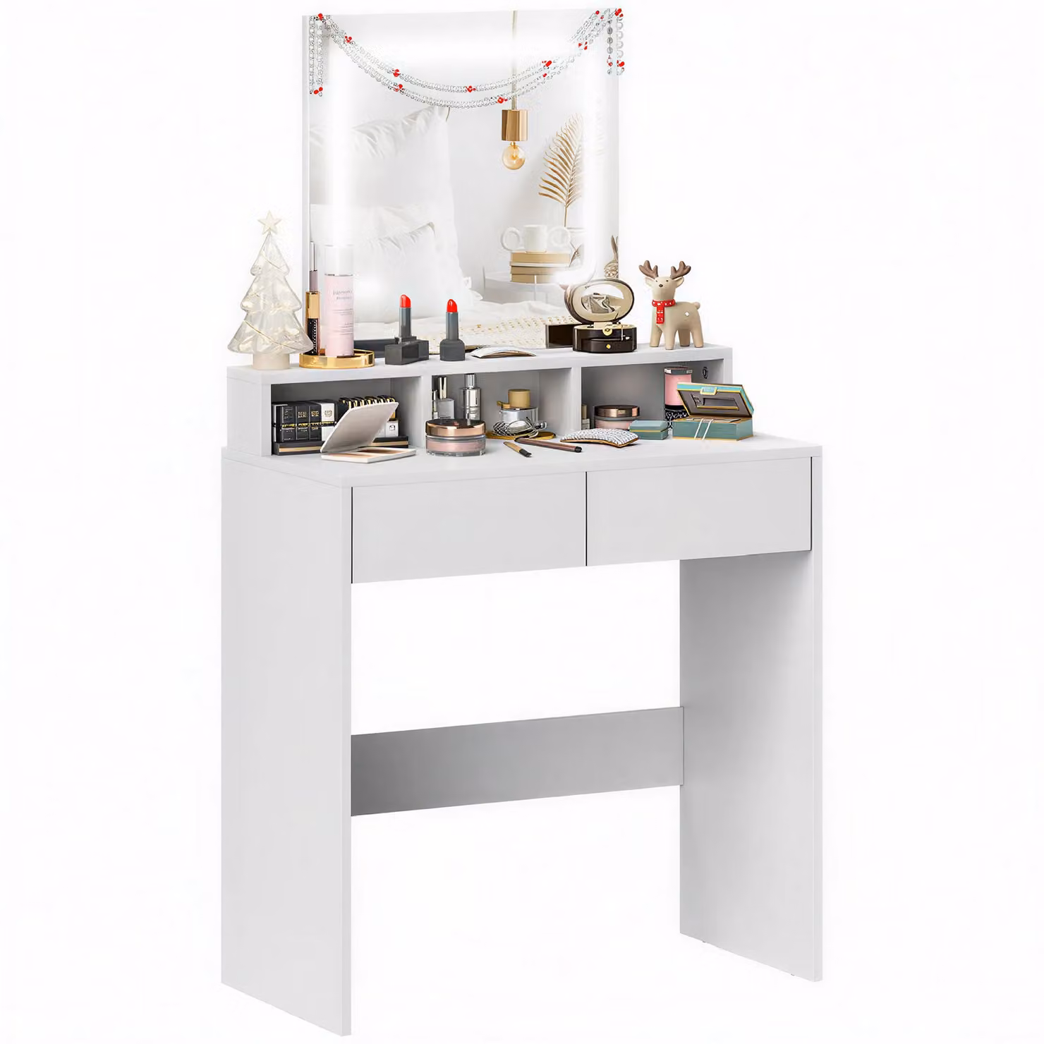 HOMCOM Modern LED Dressing Table with Mirror and 2 Drawers for Bedroom, Black or White, W/D/H: 135 x 38 x 75 cm – 4