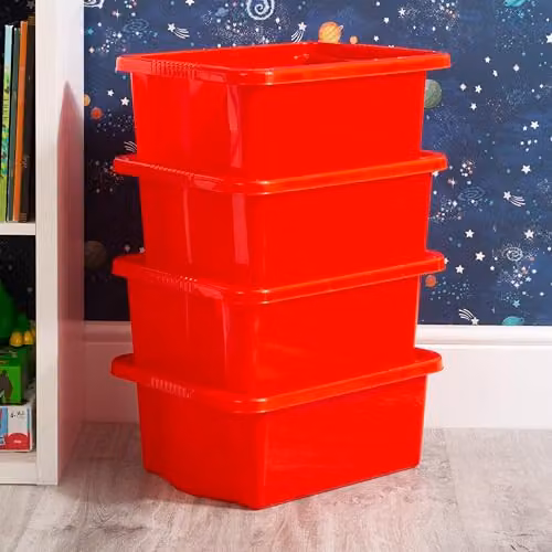 Wham Stack & Store 4 x 16L Plastic Storage Boxes in Red – 5