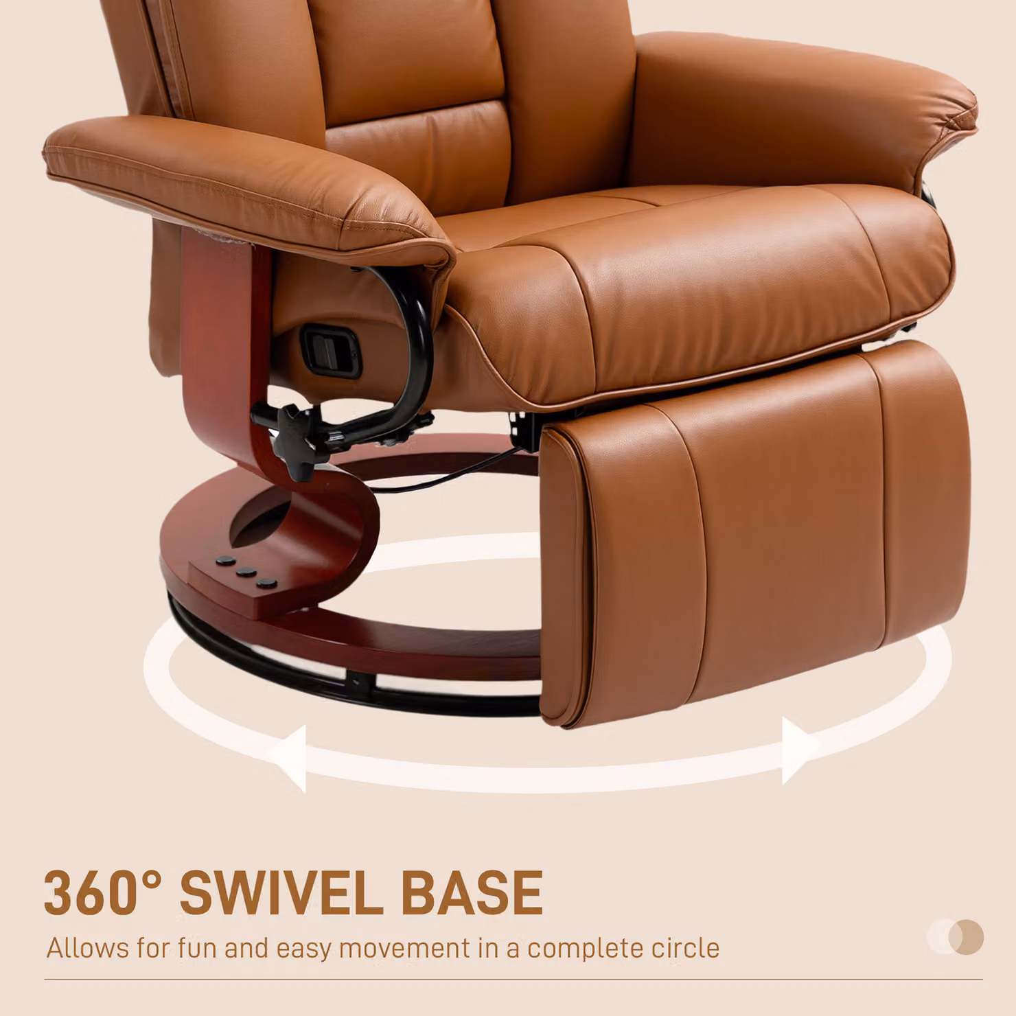 HOMCOM Brown Faux Leather Recliner Chair with 360 Degree Swivel and Armrests – 6