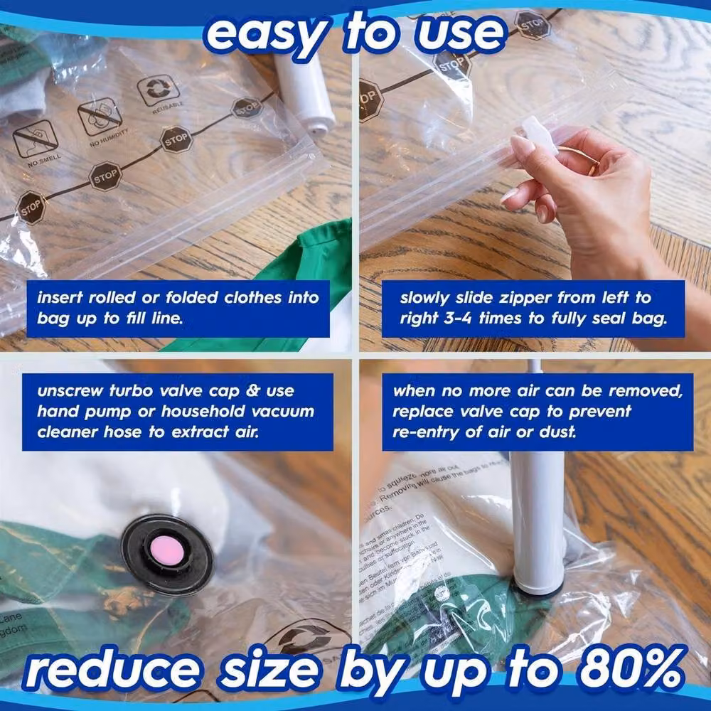 NESTLUNE 10-Piece Vacuum Storage Bag Set with Hand Pump in White, W: 60 cm x D: 80 cm – 4