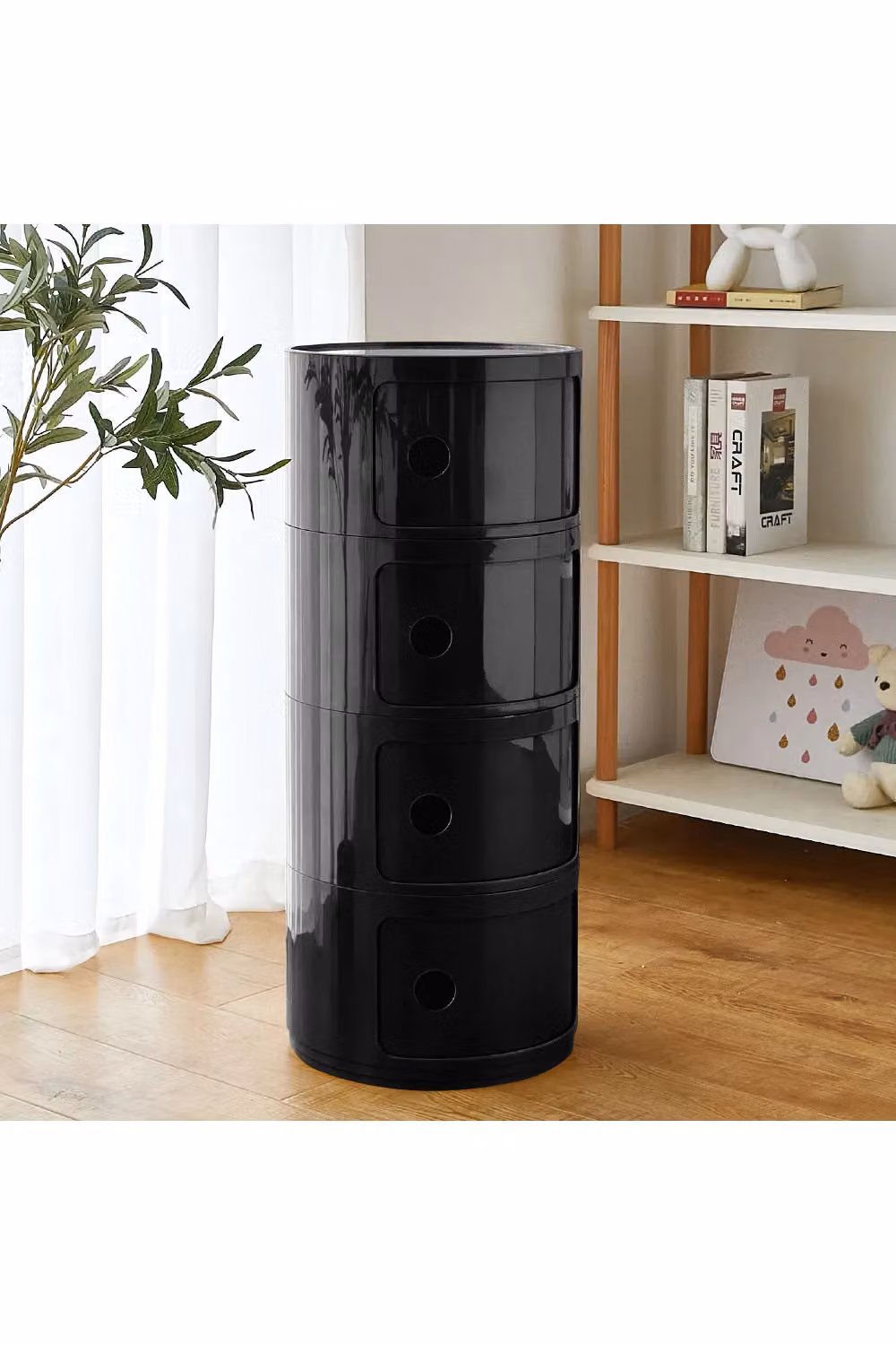 Living and Home 4-Tiered Glossy Plastic Storage Drawer Unit in Black – 2