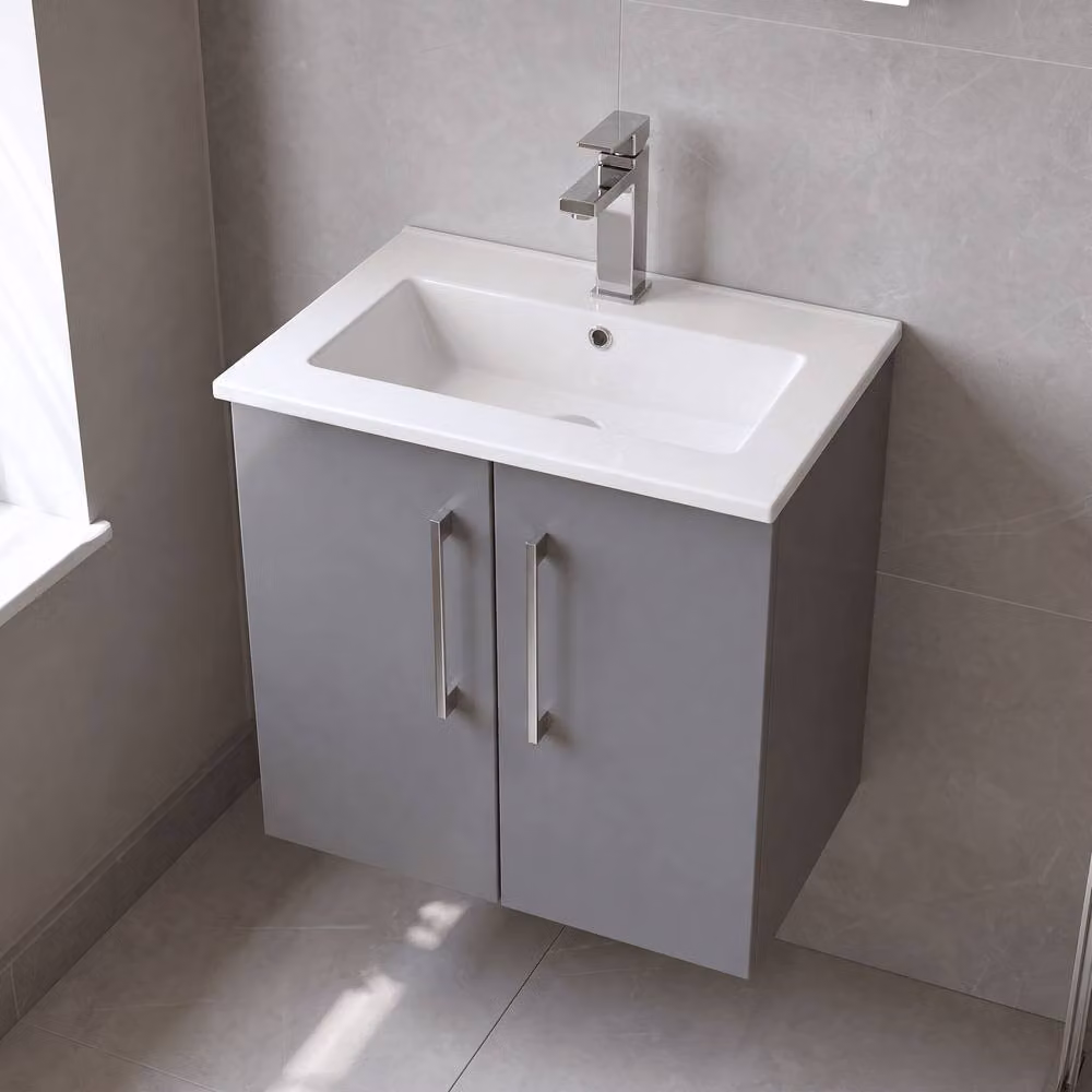 Balterley Modern Wall Hung Bathroom Vanity Unit with Basin and Soft Close Doors, Grey, Width: 44 cm – 2