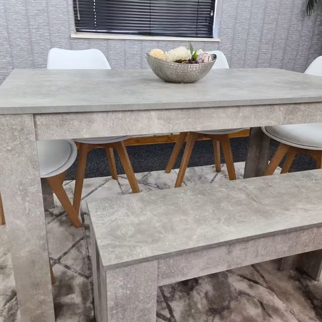 Kosy Koala Modern Grey and White Rectangular Dining Table Set with Chairs and Bench