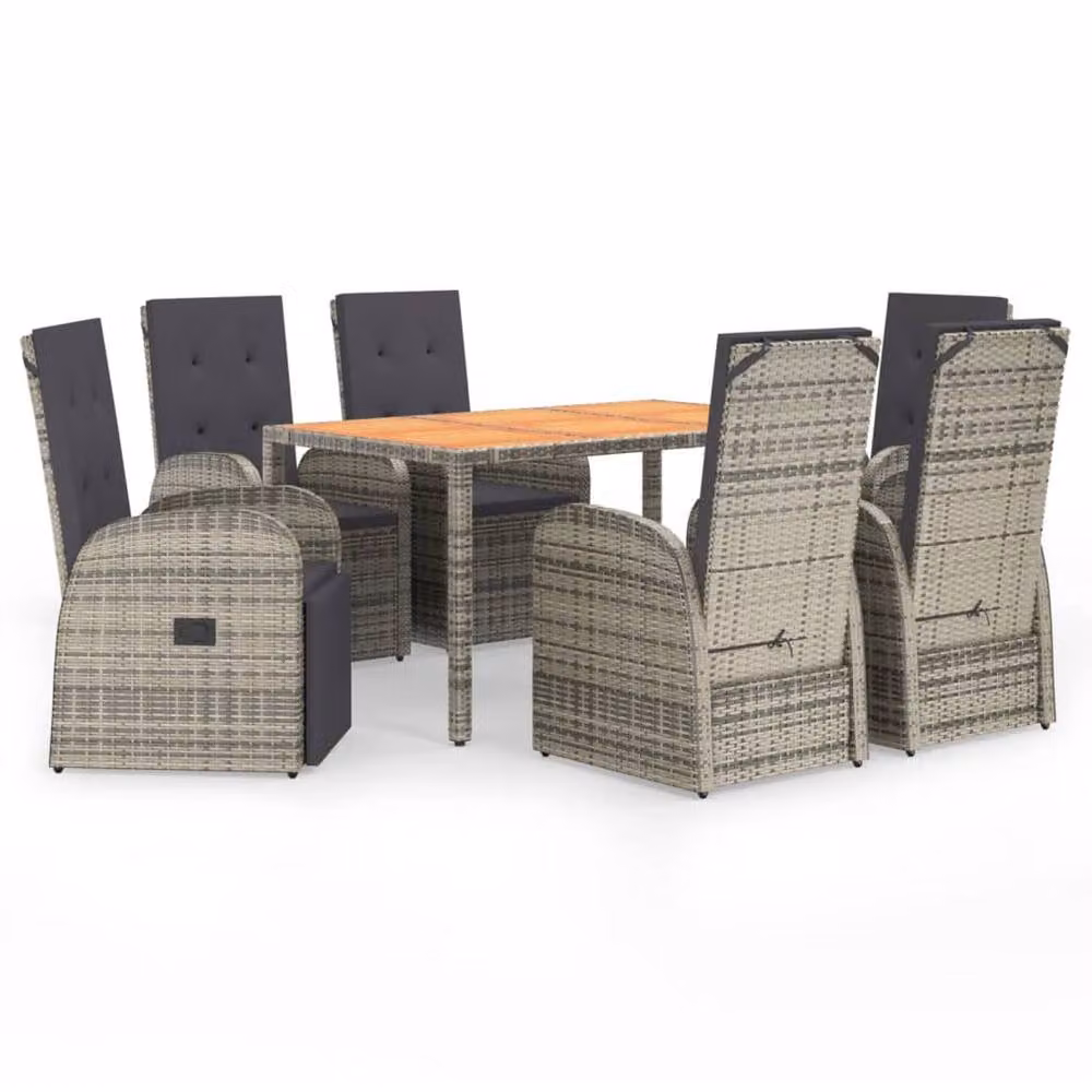Berkfield Home 7 Piece Modern Garden Dining Set in Grey Poly Rattan and Solid Acacia Wood – 2