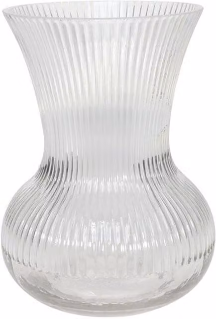 Kingsbury Gifts Ribbed Hand Tie Glass Vase, Clear, Height: 19.5 cm