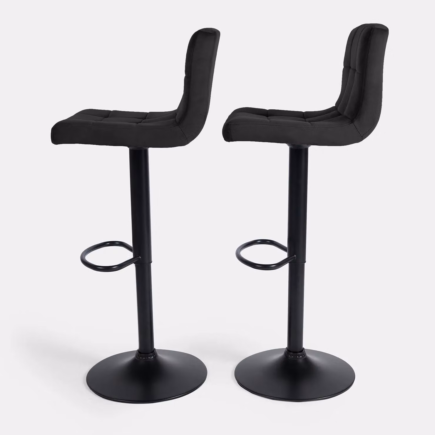 OHS Set of 2 Black Velvet Adjustable Swivel Bar Stools for Kitchen and Breakfast Counters – 3