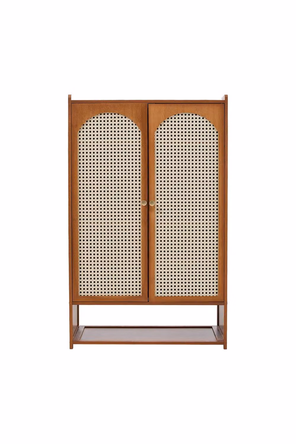 H&O Direct Rustic Brown Shoe Storage Cabinet with Rattan Hinged Doors and Internal Shelves – 3