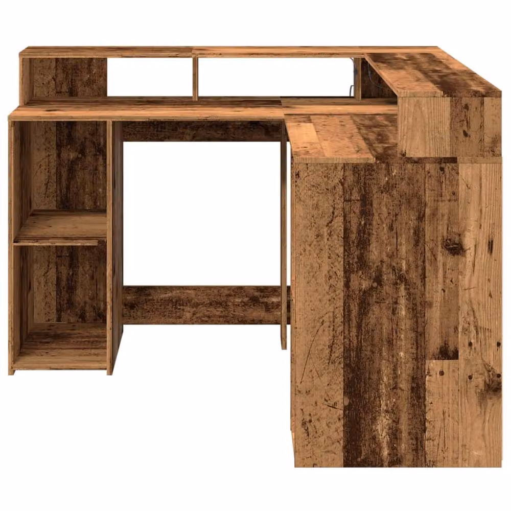 Berkfield Home Soft Desk with LED Lights in Old Wood Brown, W/D/H: 130 x 130 x 91 cm – 4