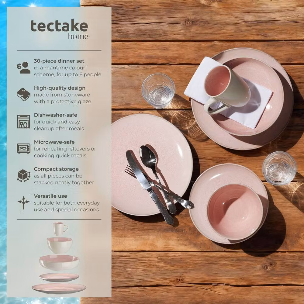 tectake Mare Glazed Stoneware Dinner Set for 6 People in Pink – 2