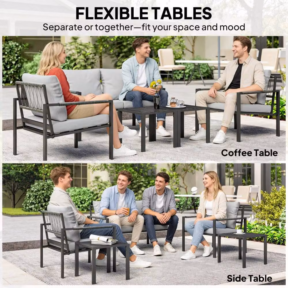 Wyld Haus Cosneri 4 Seater Garden Sofa Set with 2 Coffee Tables in Light Grey – 6