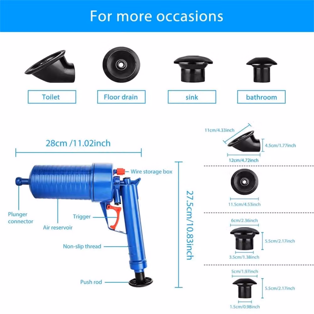 SPETLEK Toilet Plunger Air Pump Drain Blaster Sink Unblocker Set, Blue – 2