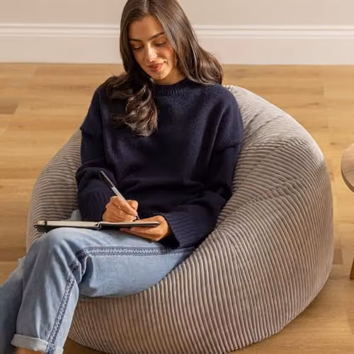 icon Kingston Corduroy Bean Bag in Grey with Polystyrene Filling Included – 2