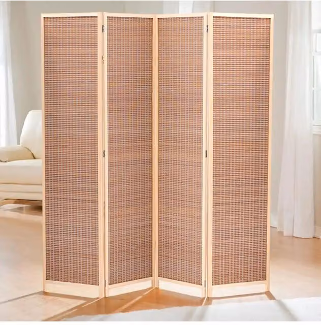 Living and Home 4-Panel Brown Bamboo Woven Folding Room Divider – 1