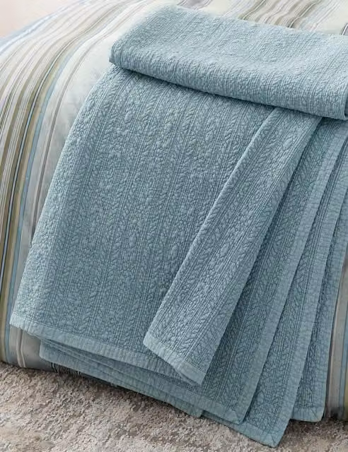 Bedeck of Belfast Blue Geometric Quilted Pure Cotton Throw