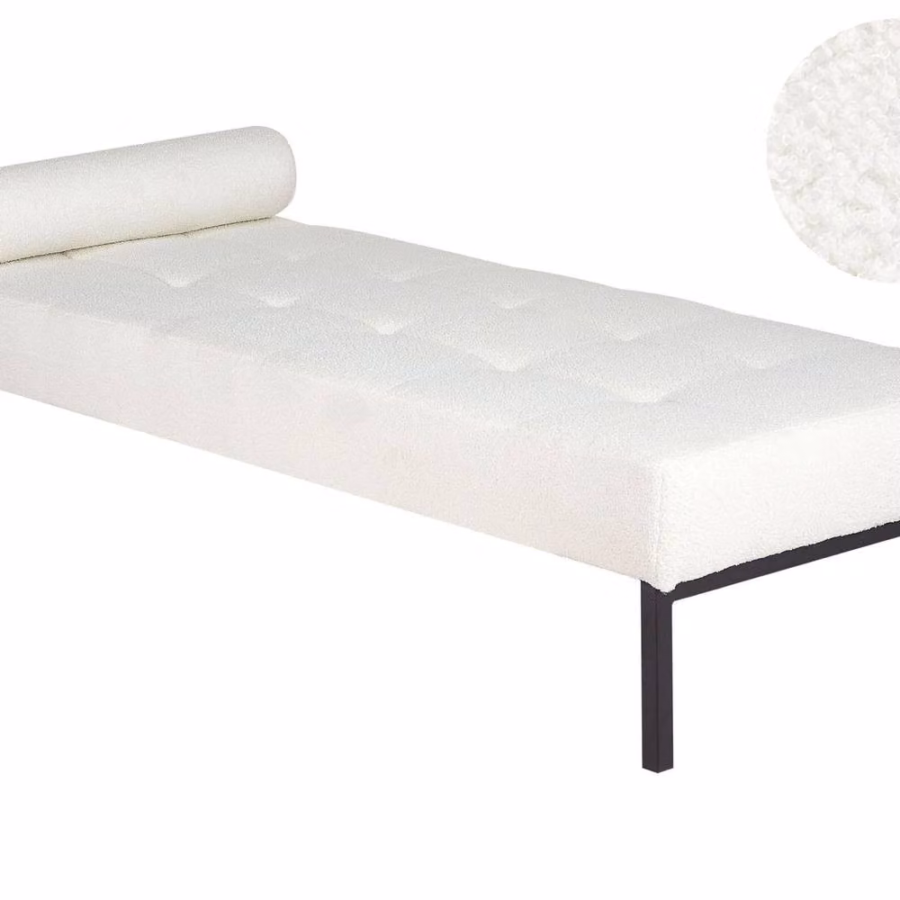 Wyld and Coco White Bouclé Upholstered Modern Chaise Longue with Metal Legs – 2