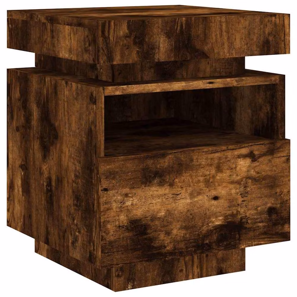 Berkfield Home Bedside Cabinet with Integrated LED Lights in Smoked Oak Brown, W: 40 cm, D: 39 cm, H: 48.5 cm – 5