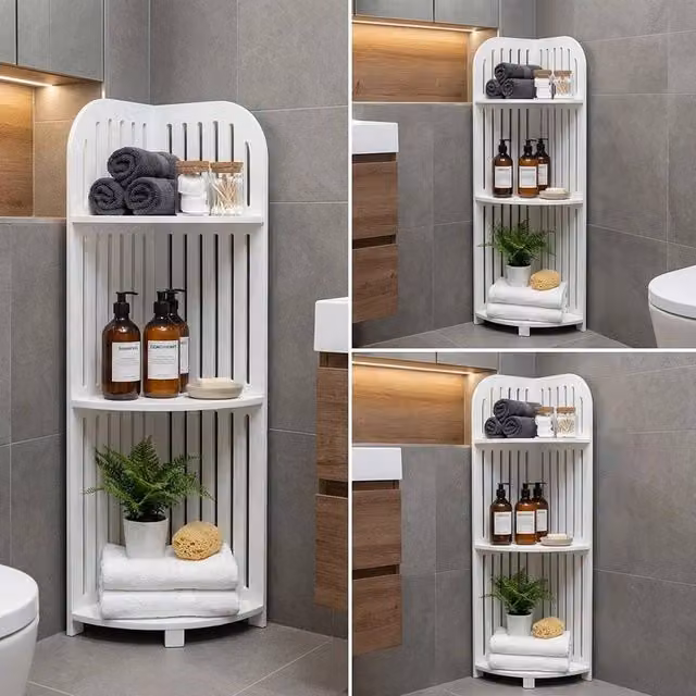 KORVIXA White Corner Bathtub and Shower Rack – 1