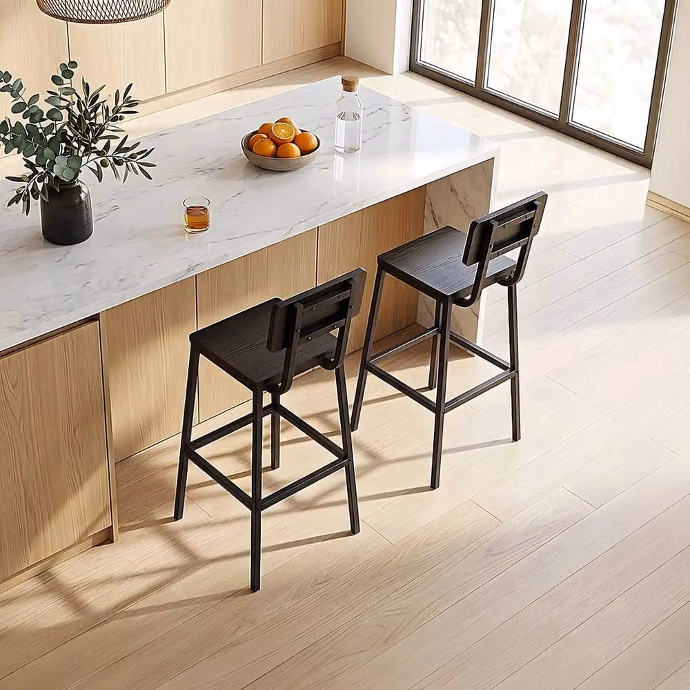 KORVIXA Set of 2 Black Industrial Bar Stools in Matt Metal and MDF – 4