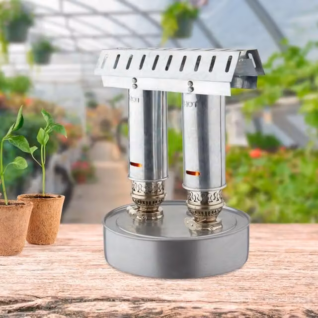 Ambassador Twin Burner Paraffin Greenhouse Heater in Silver