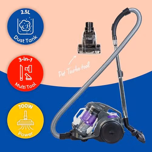 Russell Hobbs Titan2 Pet Multi-Cyclonic Bagless Cylinder Vacuum Cleaner, Grey and Purple, 700W, 3L Capacity – 2