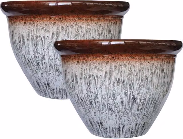 Simpa Drip Glaze Two Tone Grey Plastic Planter Pots, Set of 2, H 17 cm x Diameter 23 cm – 1