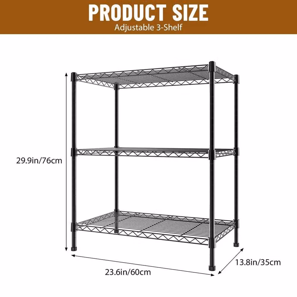 FORGEVIO 3 Tier Metal Storage Rack Shelving in Black with Adjustable Shelves, Width: 50 cm – 2