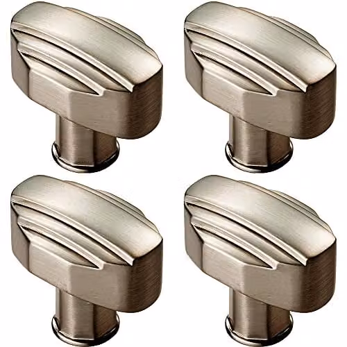 Loops 4 Pack Square Geometric Cabinet Door Knobs in Satin Nickel, 30 x 20 mm