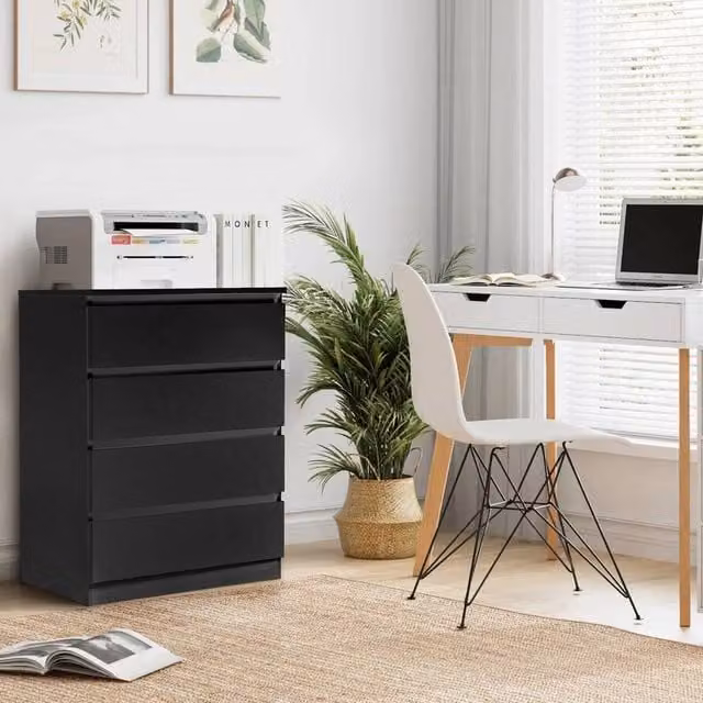 EONLION Black Modern Wooden 4-Drawer Slim Chest of Drawers – 1