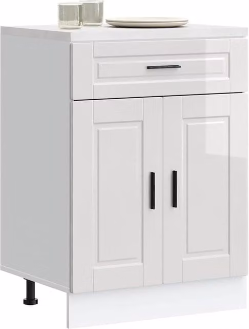 Berkfield Home Porto High Gloss White Kitchen Base Cabinet with Hinged Doors and Internal Shelves