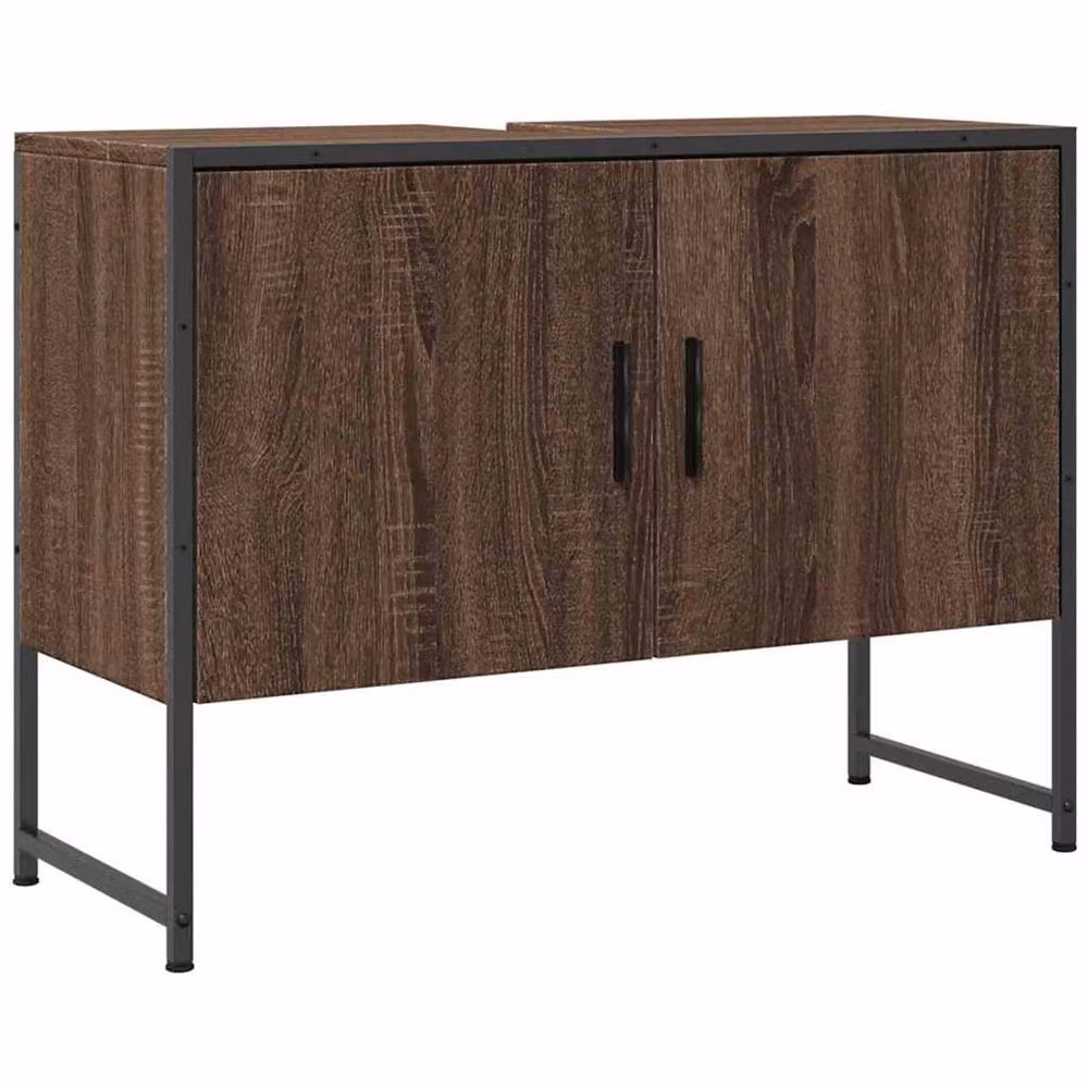 Berkfield Home Sturdy Bathroom Sink Cabinet in Brown Oak, W/D/H: 80 x 33 x 60 cm – 3