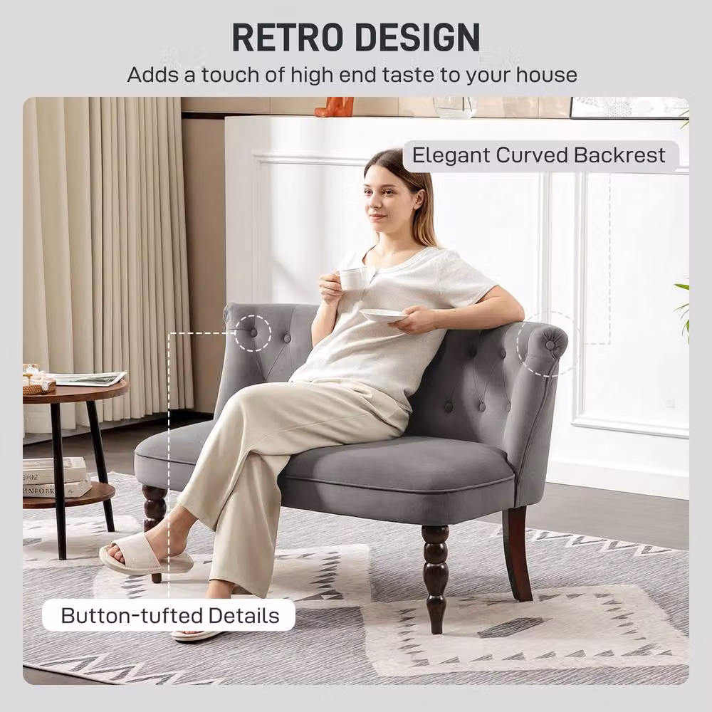 STILVORA 2 Seater Wingback Sofa in Grey Velvet with Solid Wood Frame, W/D/H: 120 x 78 x 67 cm – 3