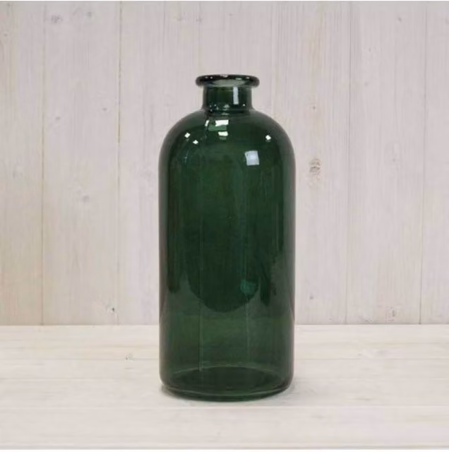 KDMD Green Glass Round Tabletop Vase, Height: 25 cm