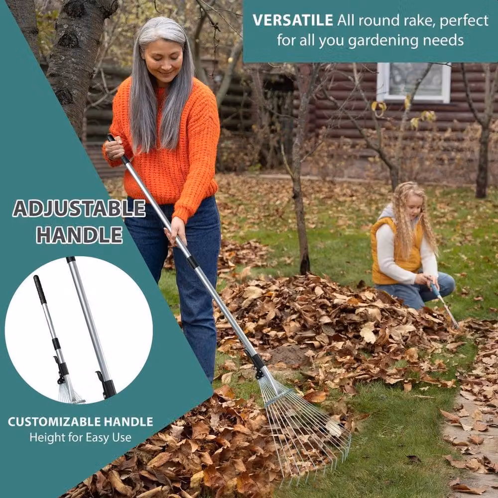 FLAVORA Adjustable Leaf Rake with 2 Large Leaf Collectors in Green – 2