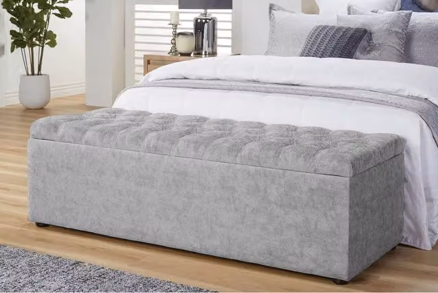 R&M Furnishers Chesterfield Naples Upholstered Ottoman Storage Box in Grey