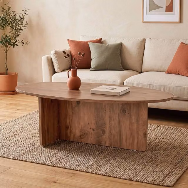 Calicosy Anna Coffee Table with Oval Top in Light Oak, W/D/H: 125 x 65 x 40 cm