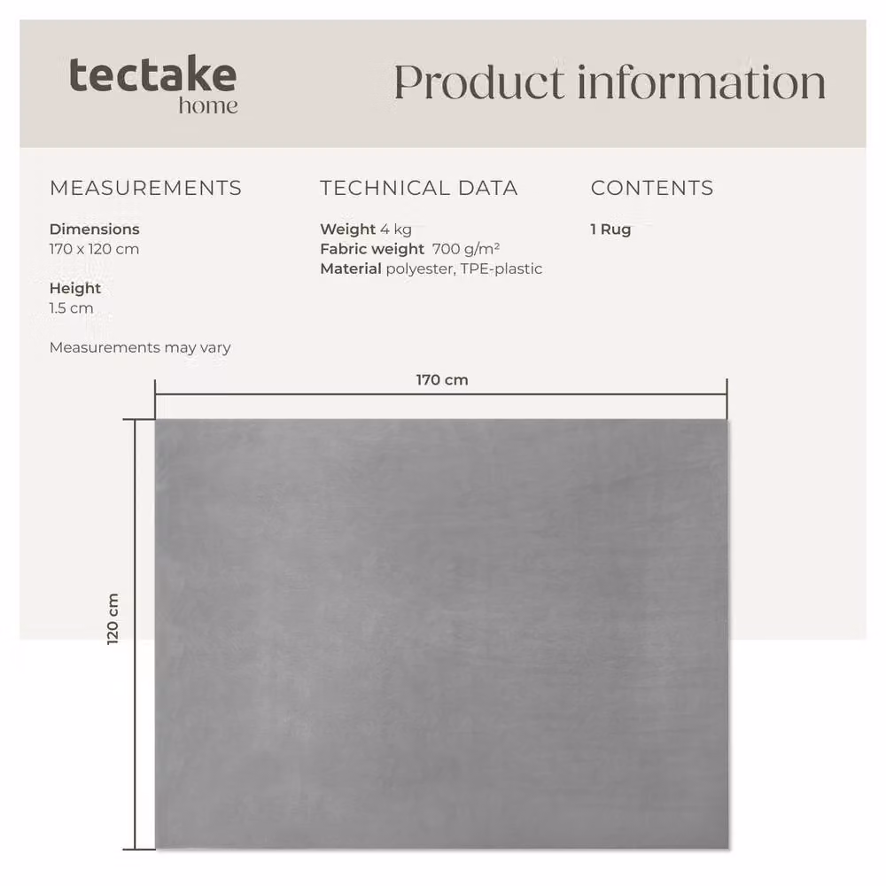 tectake Grey Fluffy Short-Pile Rug, Allergy-Friendly, Washable and Non-Slip, W/D: 120 x 170 cm – 4